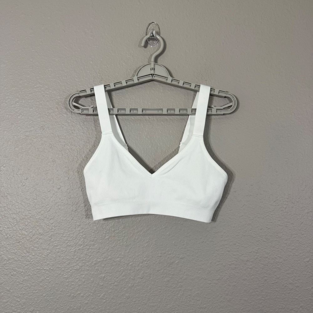 Avia Women's Size M White Ribbed Seamless V-Neck Bralette